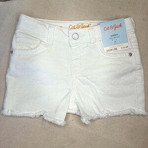 Cat & Jack Shorts Girls Size 5T White Cutoffs Denim Raw Hem Adjustable Waist